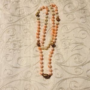 Handcrafted Genuine Coral, Moonstone and Cloisonne Bead Necklace